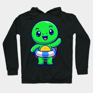 Cute Turtle Wearing Swimming Balloon And Waving Hand  Cartoon Hoodie